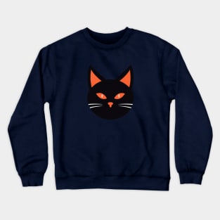 Round face of black cat with orange eyes Crewneck Sweatshirt